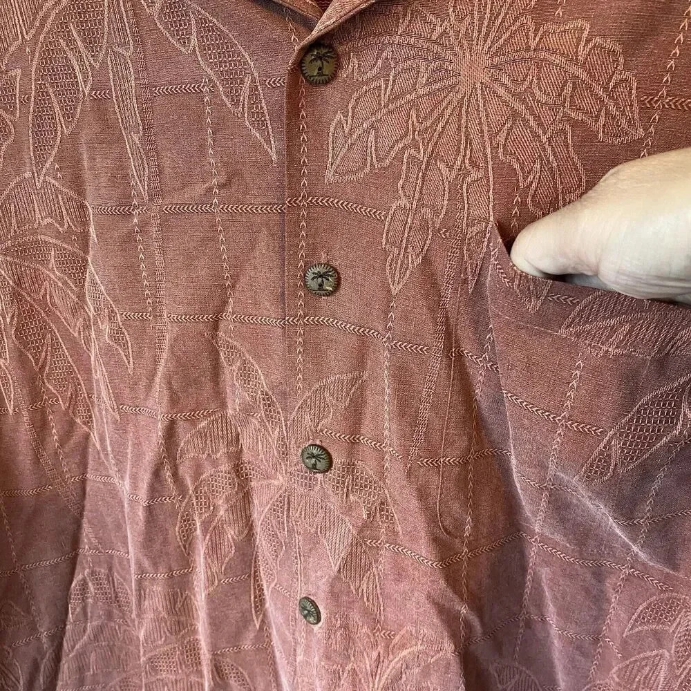 Jamaica Jaxx Shirt Mens L Orange Silk Hawaiian Camp Button Up Collared Pocket - Picture 5 of 8